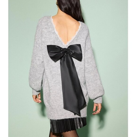 Commense Sweaters - Commense Lace Trim Bow-Decor Draped Oversized Sweater NWT, Size S